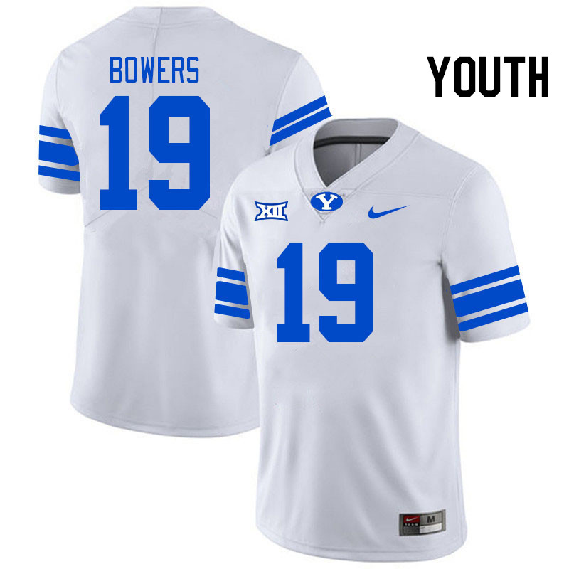 Youth #19 Jackson Bowers BYU Cougars College Football Jerseys Stitched Sale-White